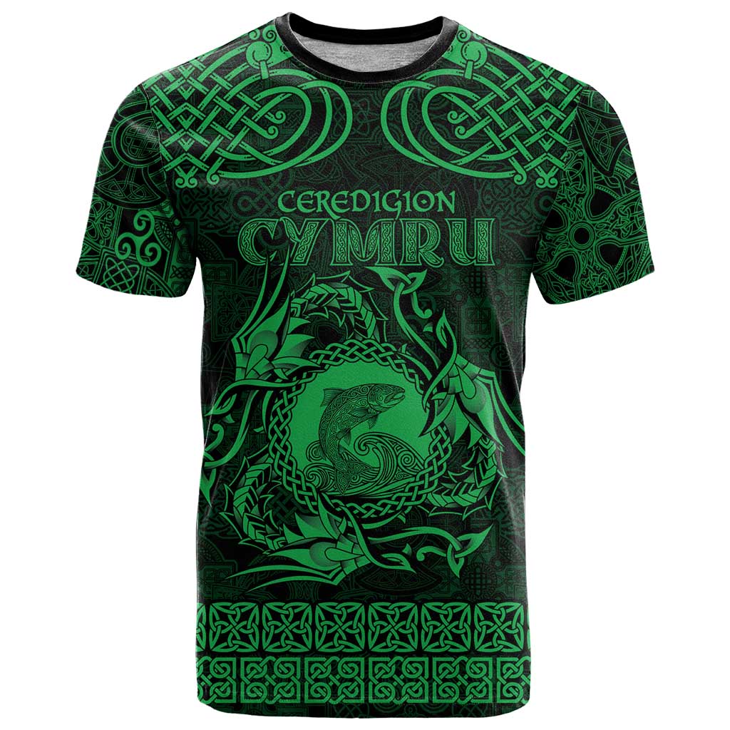 Personalized Cardiganshire Ceredigion T Shirt Green Leaping Salmon Celtic-inspired - Wonder Print Shop