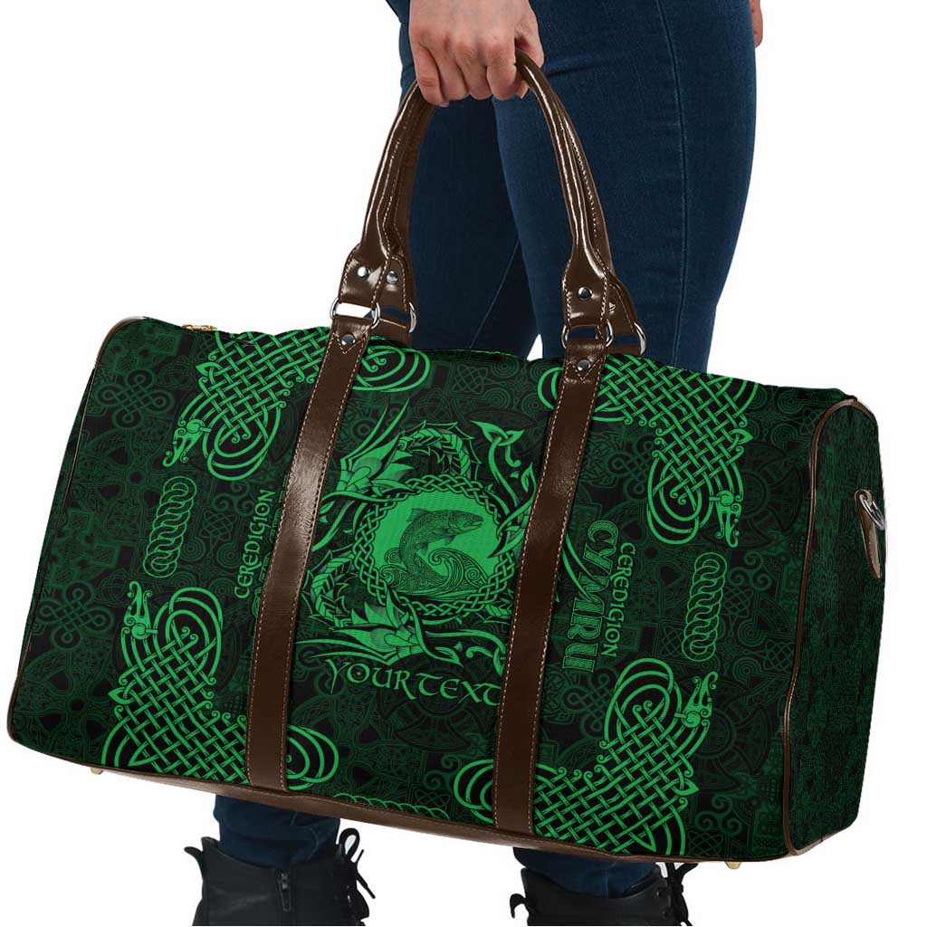 Personalized Cardiganshire Ceredigion Travel Bag Green Leaping Salmon Celtic-inspired - Wonder Print Shop