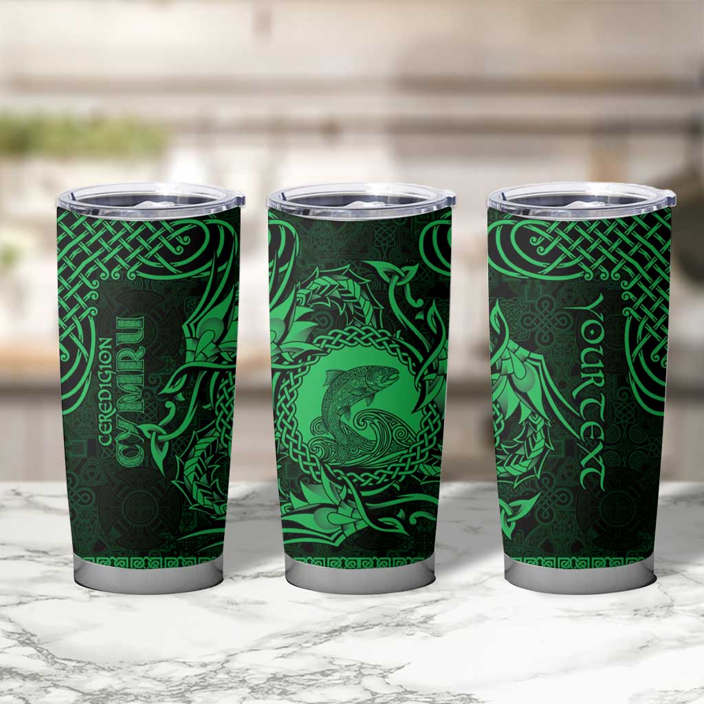 Personalized Cardiganshire Ceredigion Tumbler Cup Green Leaping Salmon Celtic-inspired - Wonder Print Shop