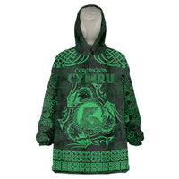 Personalized Cardiganshire Ceredigion Wearable Blanket Hoodie Green Leaping Salmon Celtic-inspired - Wonder Print Shop