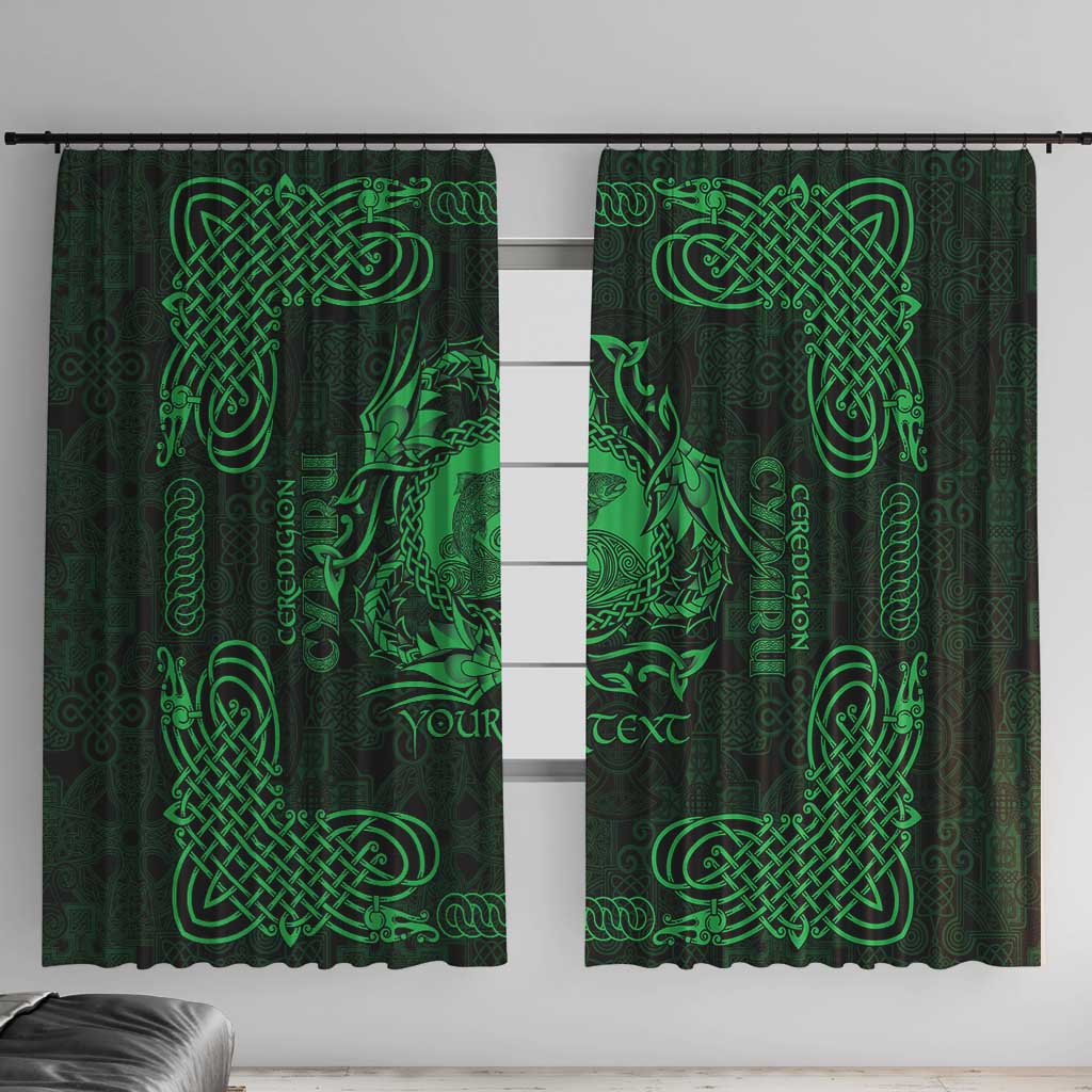 Personalized Cardiganshire Ceredigion Window Curtain Green Leaping Salmon Celtic-inspired - Wonder Print Shop