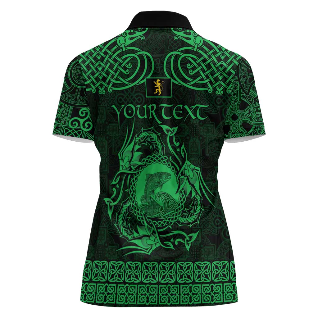 Personalized Cardiganshire Ceredigion Women Polo Shirt Green Leaping Salmon Celtic-inspired - Wonder Print Shop
