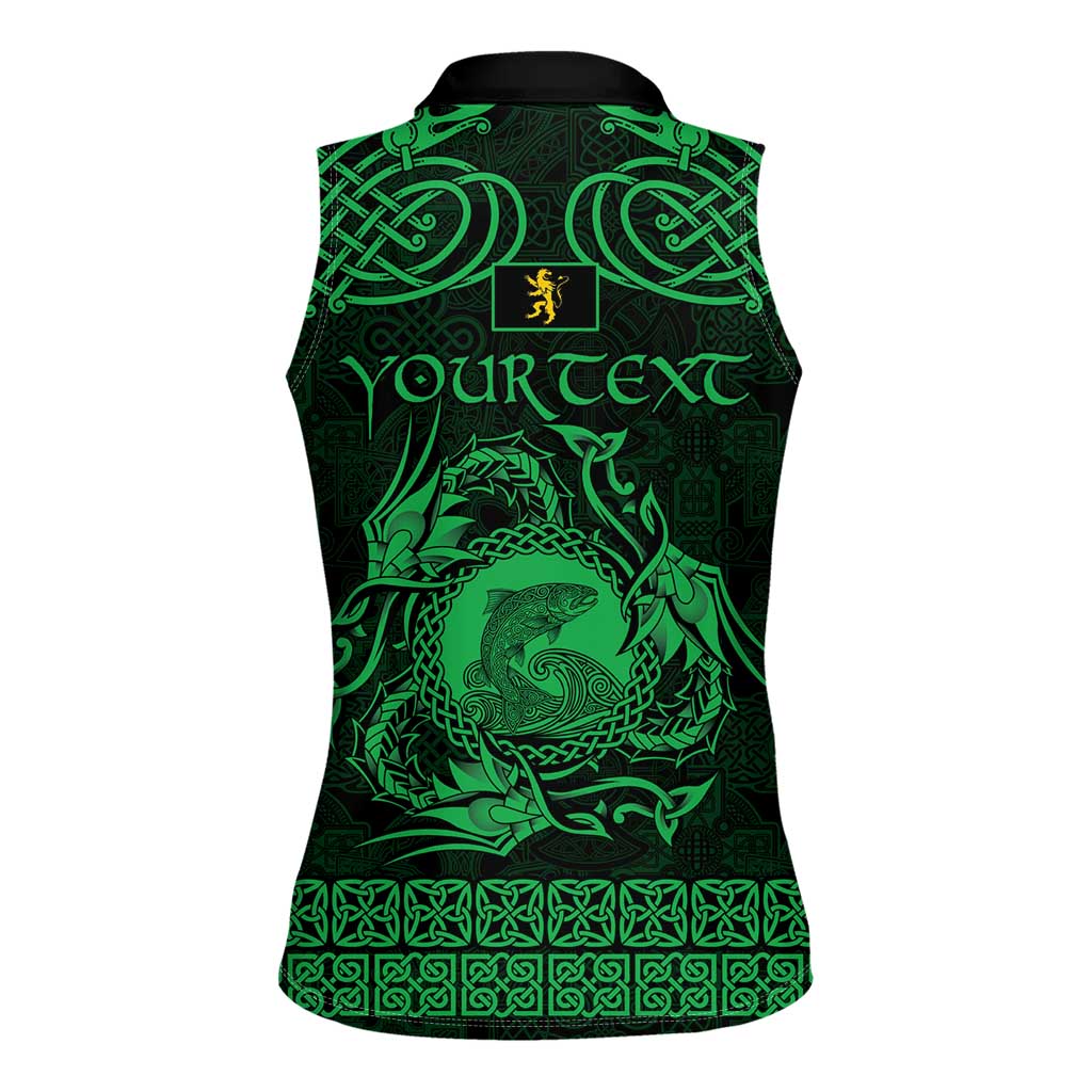 Personalized Cardiganshire Ceredigion Women Sleeveless Polo Shirt Green Leaping Salmon Celtic-inspired - Wonder Print Shop