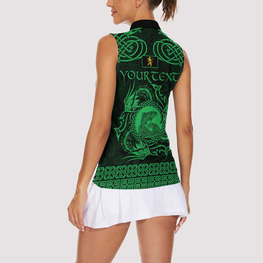 Personalized Cardiganshire Ceredigion Women Sleeveless Polo Shirt Green Leaping Salmon Celtic-inspired - Wonder Print Shop