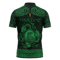 Personalized Cardiganshire Ceredigion Zipper Polo Shirt Green Leaping Salmon Celtic-inspired - Wonder Print Shop
