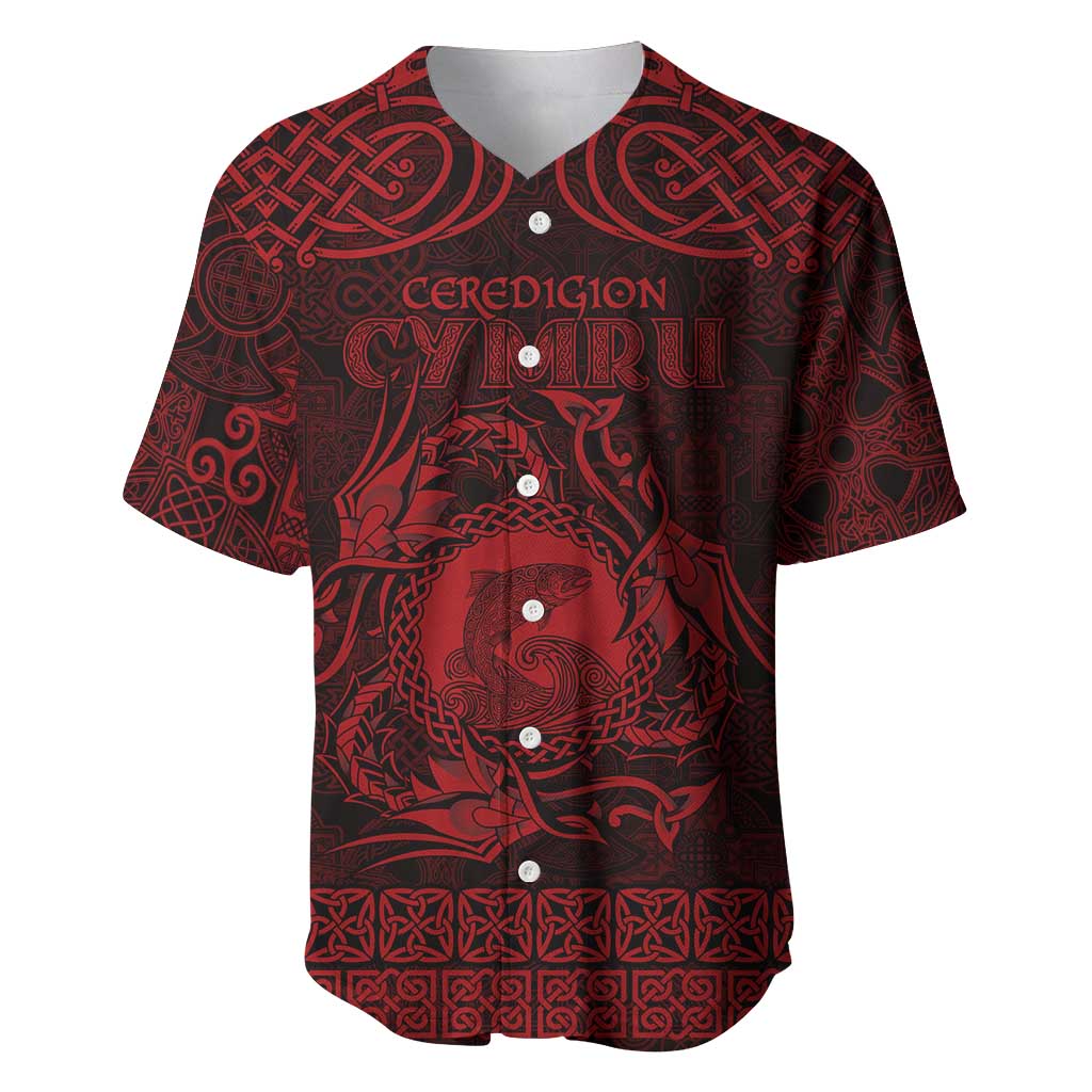 Personalized Cardiganshire Ceredigion Baseball Jersey Red Leaping Salmon Celtic-inspired - Wonder Print Shop