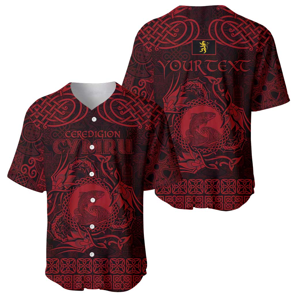 Personalized Cardiganshire Ceredigion Baseball Jersey Red Leaping Salmon Celtic-inspired - Wonder Print Shop
