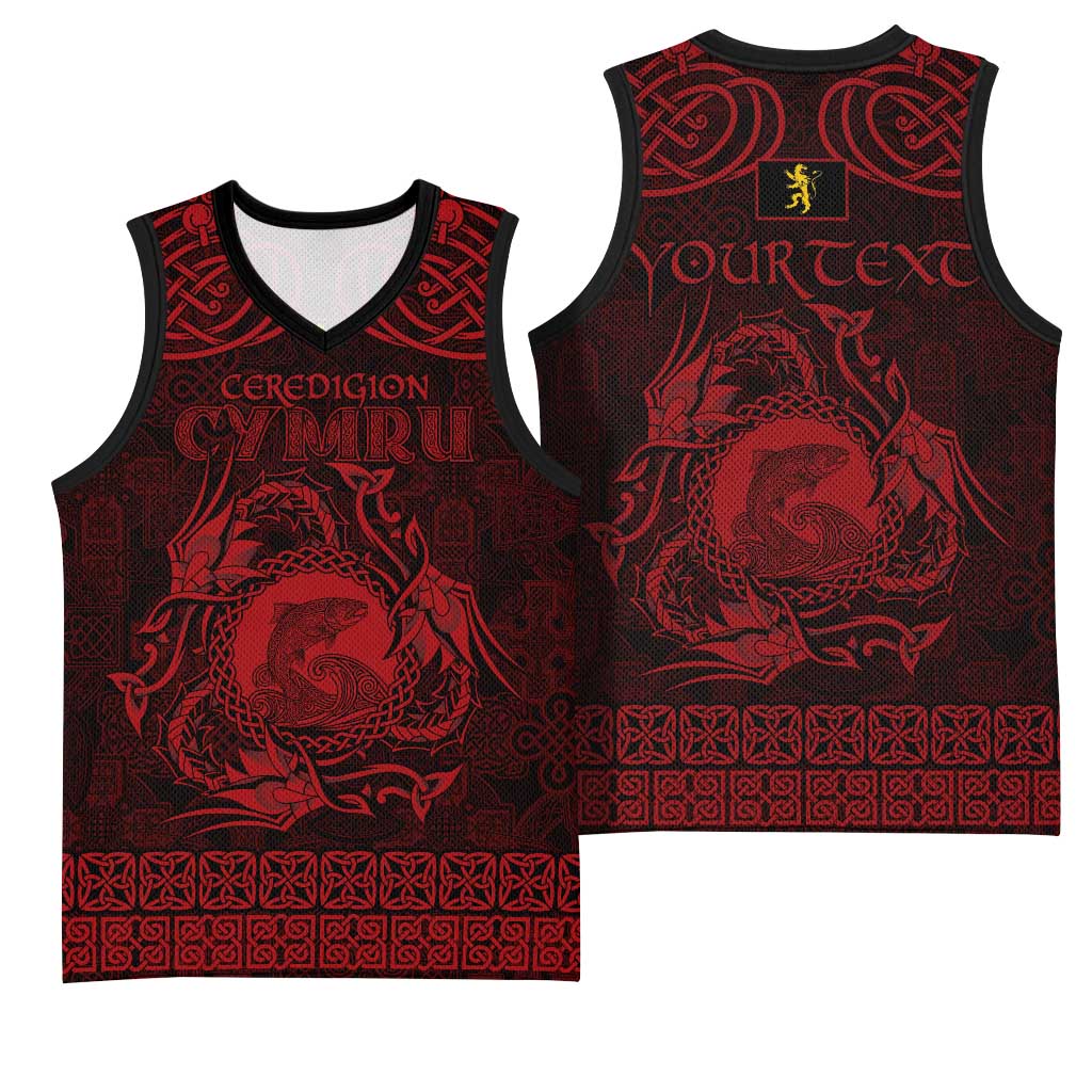 Personalized Cardiganshire Ceredigion Basketball Jersey Red Leaping Salmon Celtic-inspired - Wonder Print Shop