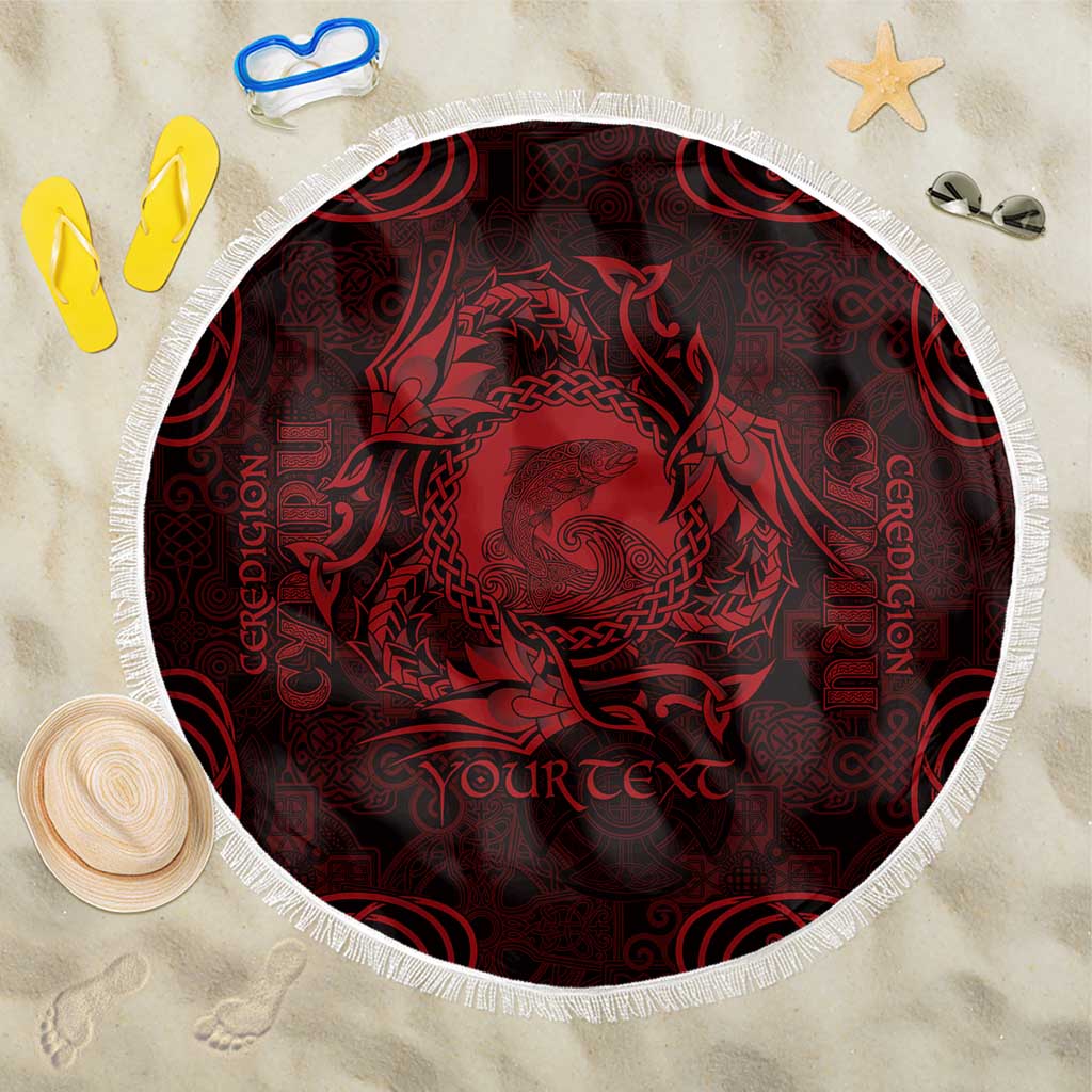 Personalized Cardiganshire Ceredigion Beach Blanket Red Leaping Salmon Celtic-inspired - Wonder Print Shop