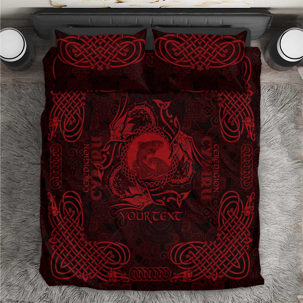 Personalized Cardiganshire Ceredigion Bedding Set Red Leaping Salmon Celtic-inspired - Wonder Print Shop