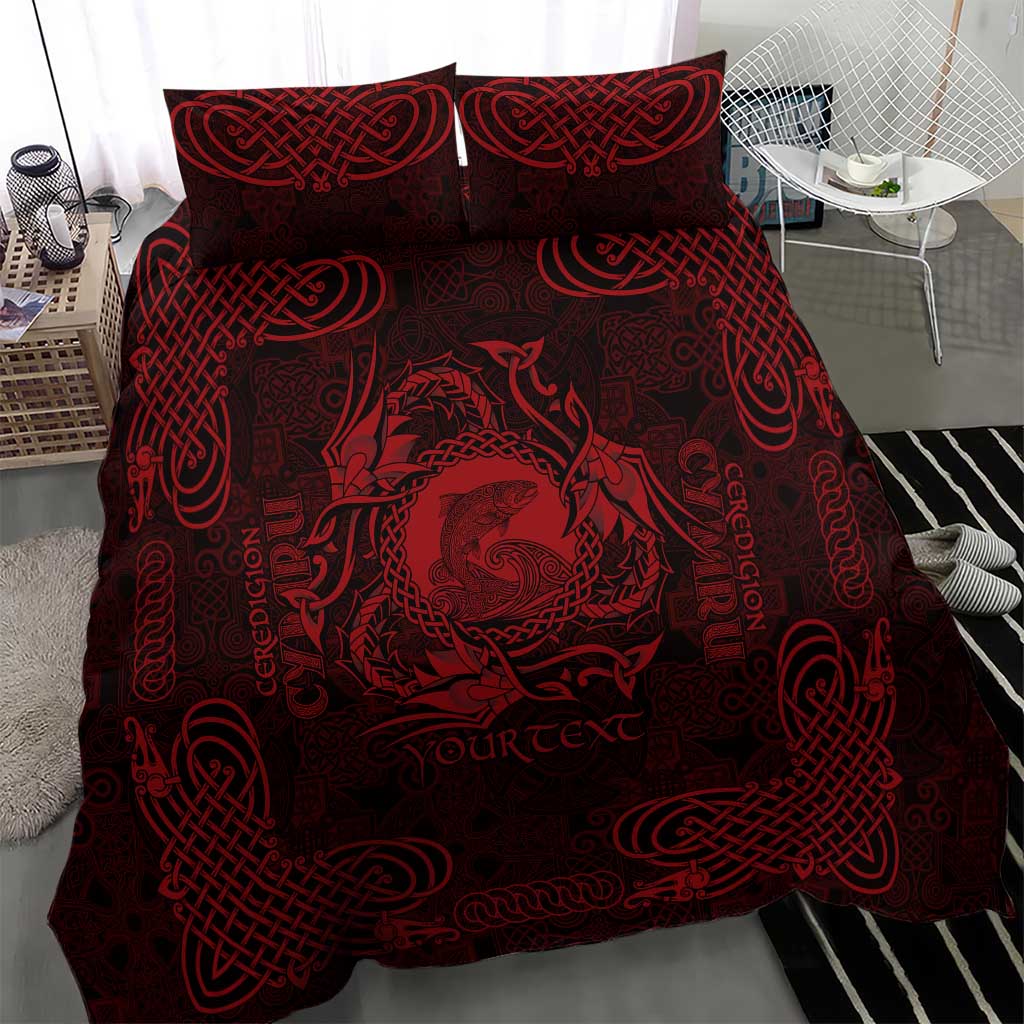 Personalized Cardiganshire Ceredigion Bedding Set Red Leaping Salmon Celtic-inspired - Wonder Print Shop