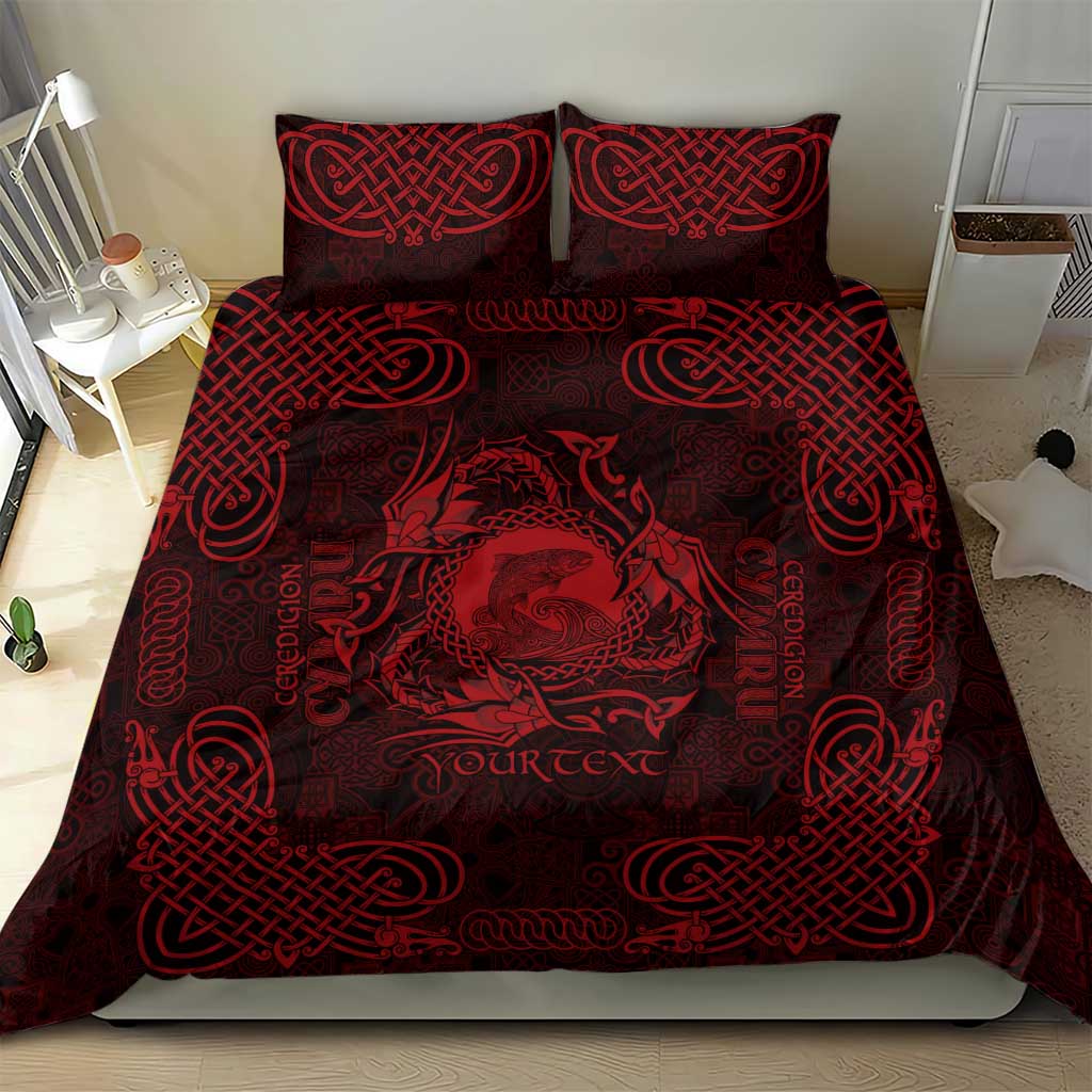 Personalized Cardiganshire Ceredigion Bedding Set Red Leaping Salmon Celtic-inspired - Wonder Print Shop