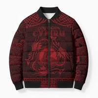 Personalized Cardiganshire Ceredigion Bomber Puffer Jacket Red Leaping Salmon Celtic-inspired - Wonder Print Shop