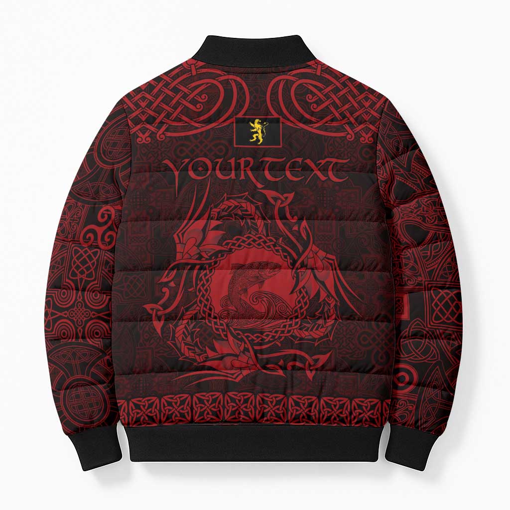 Personalized Cardiganshire Ceredigion Bomber Puffer Jacket Red Leaping Salmon Celtic-inspired - Wonder Print Shop