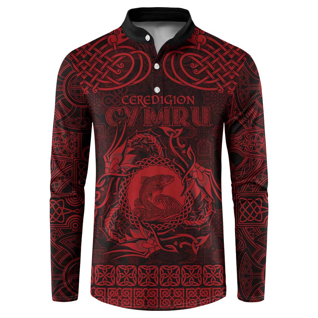 Personalized Cardiganshire Ceredigion Button Sweatshirt Red Leaping Salmon Celtic-inspired - Wonder Print Shop