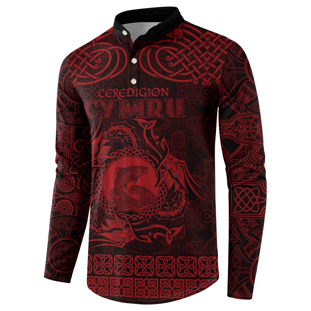 Personalized Cardiganshire Ceredigion Button Sweatshirt Red Leaping Salmon Celtic-inspired - Wonder Print Shop
