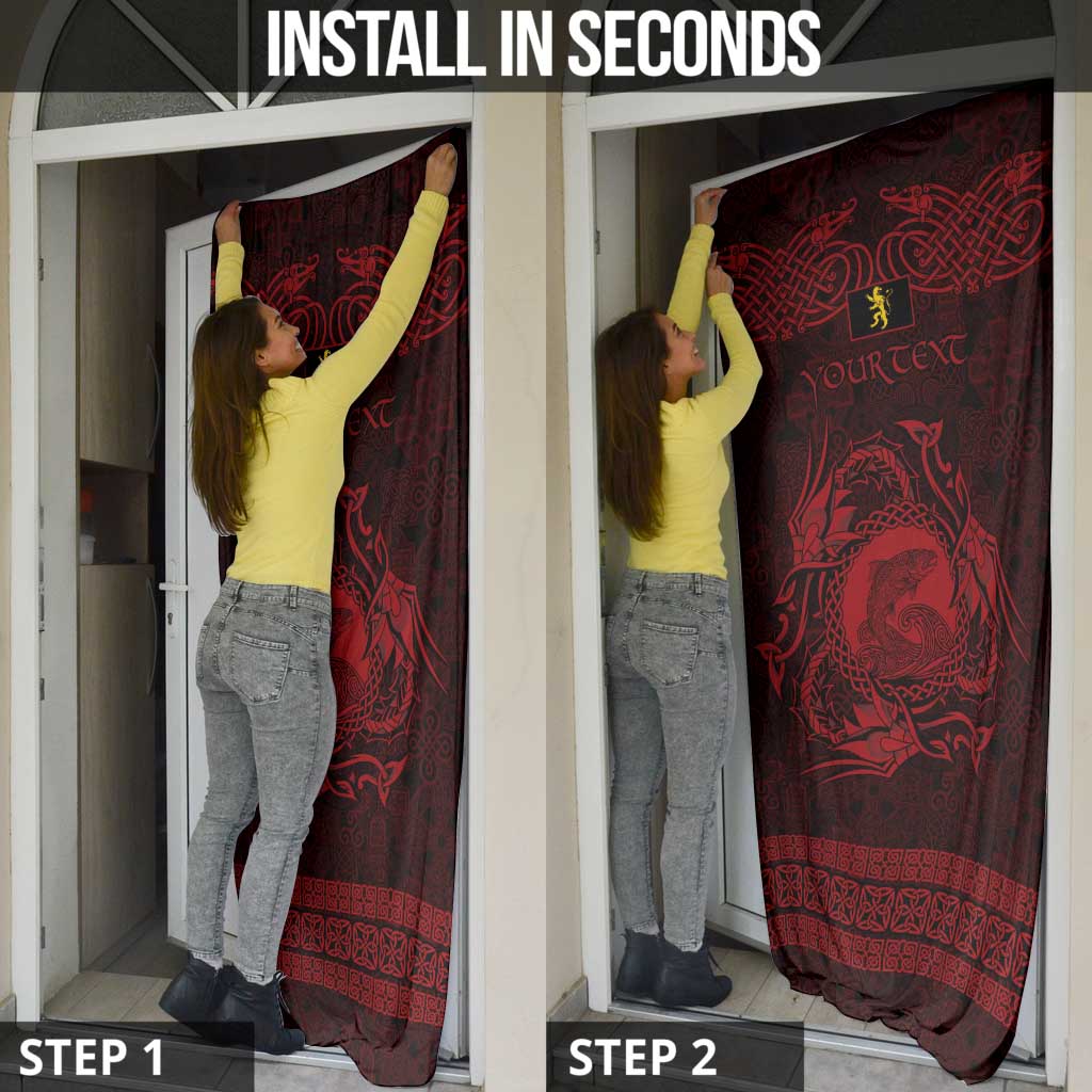 Personalized Cardiganshire Ceredigion Door Cover Red Leaping Salmon Celtic-inspired - Wonder Print Shop