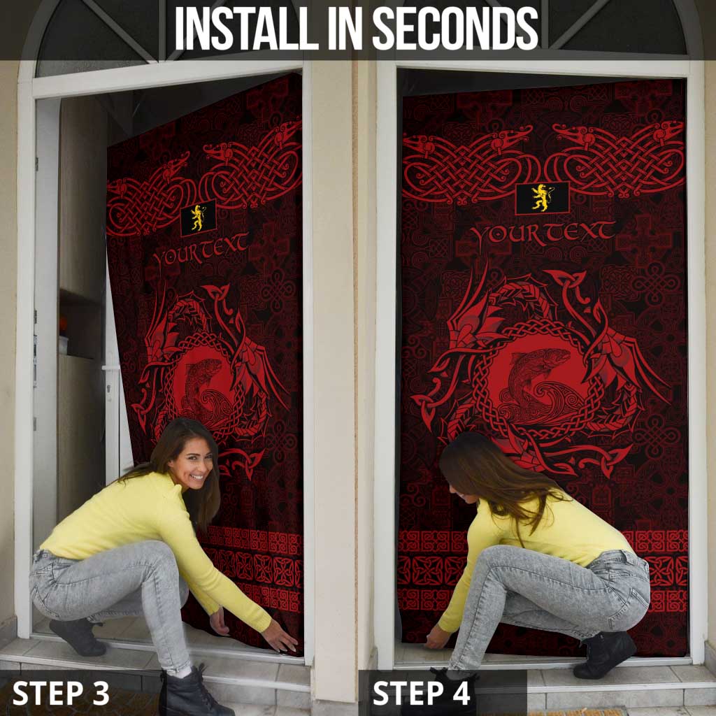 Personalized Cardiganshire Ceredigion Door Cover Red Leaping Salmon Celtic-inspired - Wonder Print Shop