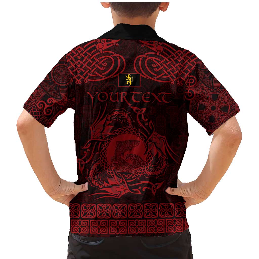 Personalized Cardiganshire Ceredigion Family Matching Mermaid Dress and Hawaiian Shirt Red Leaping Salmon Celtic-inspired - Wonder Print Shop