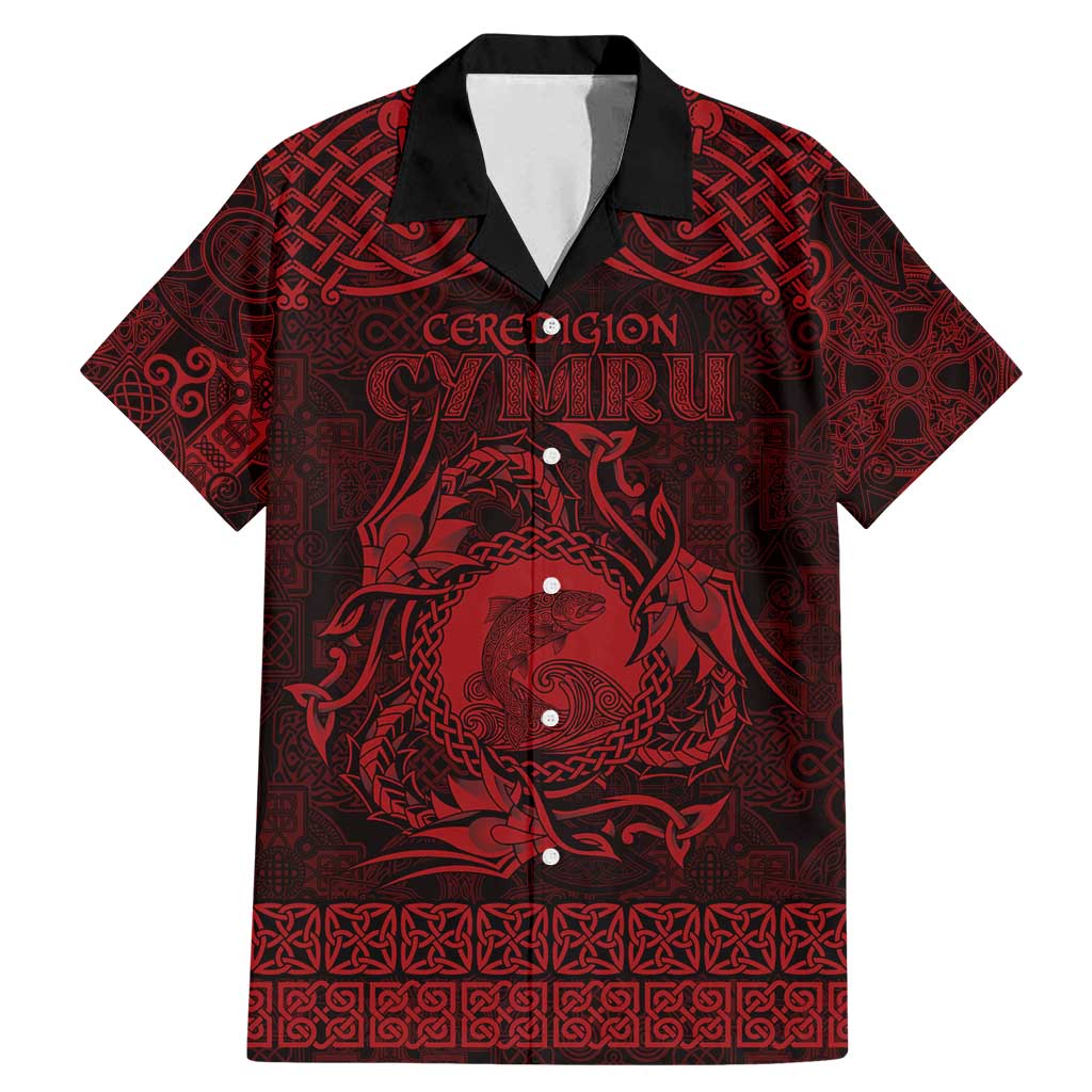 Personalized Cardiganshire Ceredigion Family Matching Mermaid Dress and Hawaiian Shirt Red Leaping Salmon Celtic-inspired - Wonder Print Shop