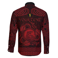 Personalized Cardiganshire Ceredigion Family Matching Off The Shoulder Long Sleeve Dress and Hawaiian Shirt Red Leaping Salmon Celtic-inspired - Wonder Print Shop