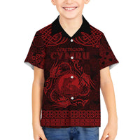 Personalized Cardiganshire Ceredigion Family Matching Off The Shoulder Long Sleeve Dress and Hawaiian Shirt Red Leaping Salmon Celtic-inspired - Wonder Print Shop