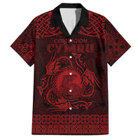 Personalized Cardiganshire Ceredigion Family Matching Off Shoulder Maxi Dress and Hawaiian Shirt Red Leaping Salmon Celtic-inspired - Wonder Print Shop