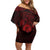 Personalized Cardiganshire Ceredigion Family Matching Off Shoulder Short Dress and Hawaiian Shirt Red Leaping Salmon Celtic-inspired - Wonder Print Shop