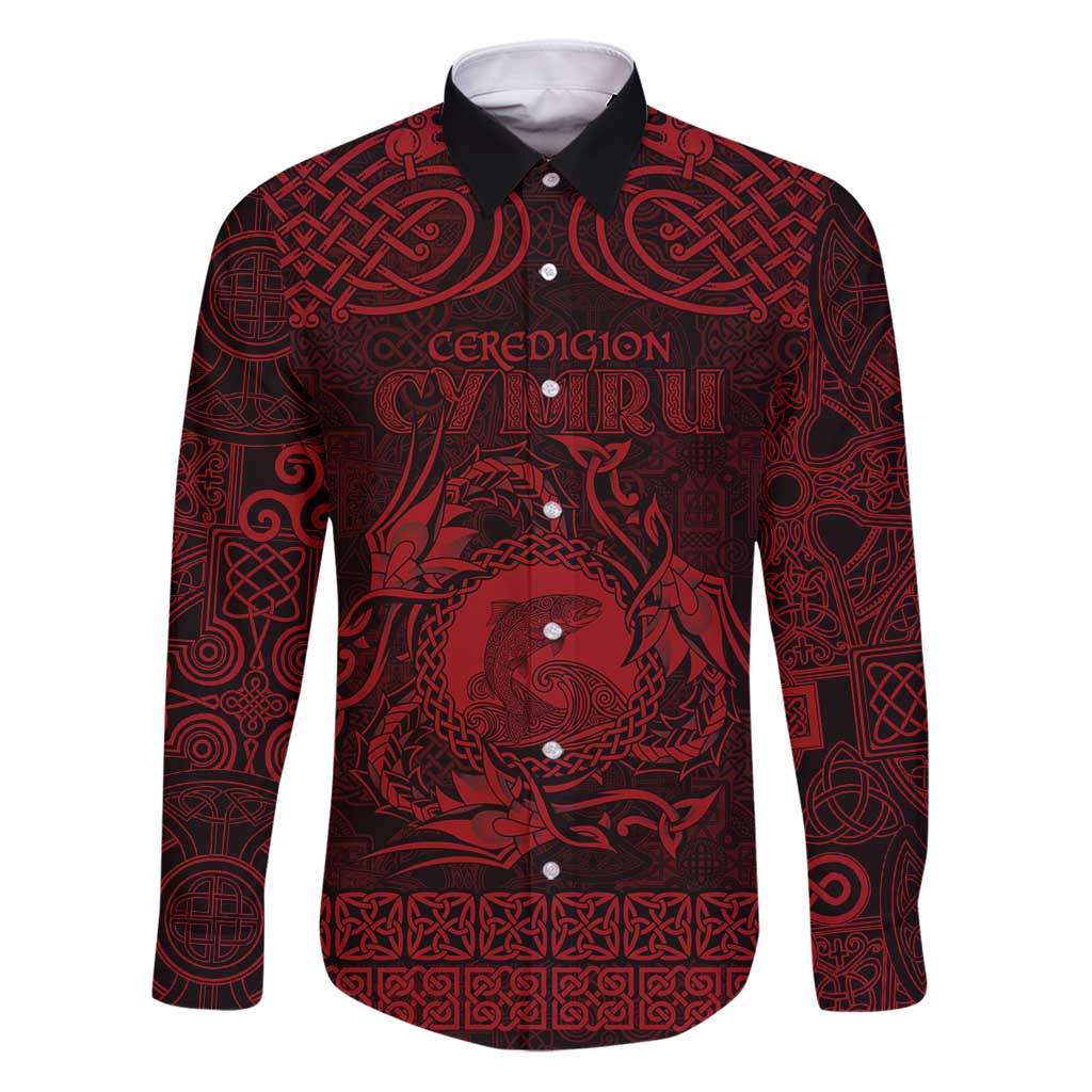 Personalized Cardiganshire Ceredigion Family Matching Puletasi and Hawaiian Shirt Red Leaping Salmon Celtic-inspired - Wonder Print Shop