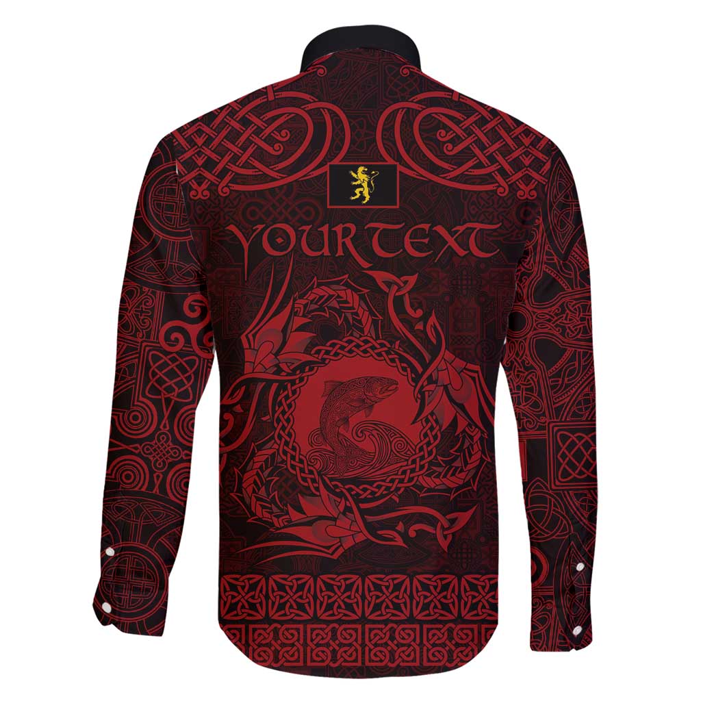 Personalized Cardiganshire Ceredigion Family Matching Short Sleeve Bodycon Dress and Hawaiian Shirt Red Leaping Salmon Celtic-inspired - Wonder Print Shop