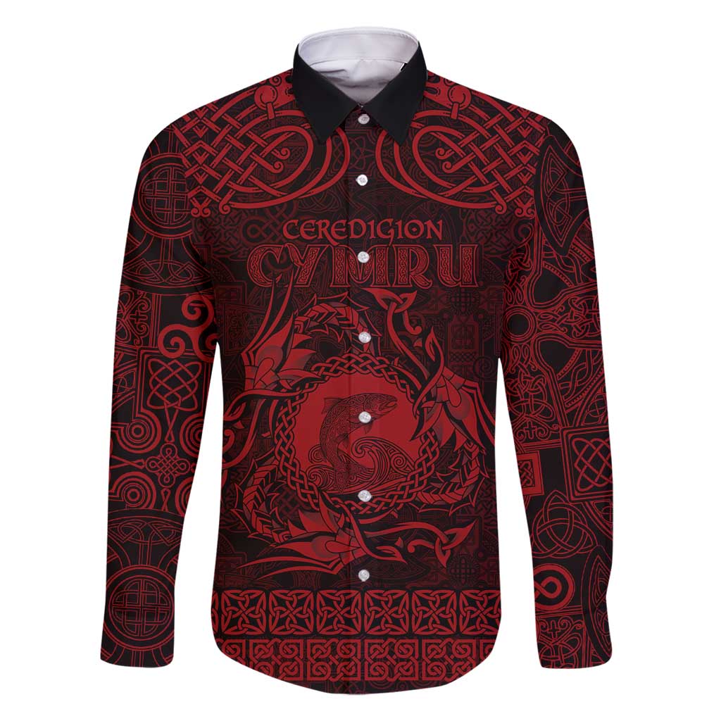 Personalized Cardiganshire Ceredigion Family Matching Summer Maxi Dress and Hawaiian Shirt Red Leaping Salmon Celtic-inspired - Wonder Print Shop