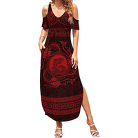 Personalized Cardiganshire Ceredigion Family Matching Summer Maxi Dress and Hawaiian Shirt Red Leaping Salmon Celtic-inspired - Wonder Print Shop