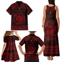 Personalized Cardiganshire Ceredigion Family Matching Tank Maxi Dress and Hawaiian Shirt Red Leaping Salmon Celtic-inspired - Wonder Print Shop