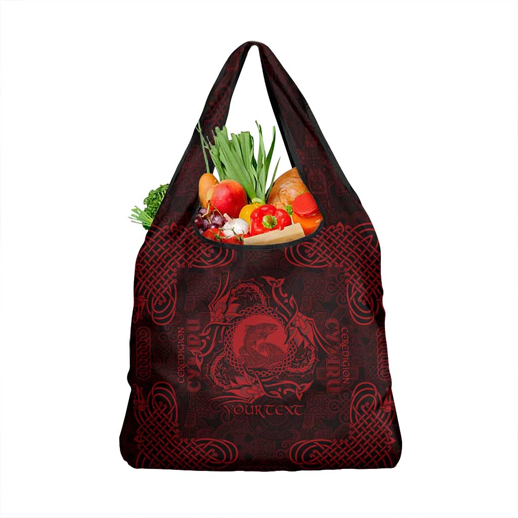 Personalized Cardiganshire Ceredigion Grocery Bag Red Leaping Salmon Celtic-inspired - Wonder Print Shop