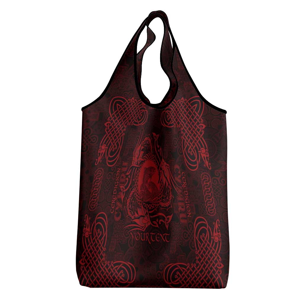 Personalized Cardiganshire Ceredigion Grocery Bag Red Leaping Salmon Celtic-inspired - Wonder Print Shop
