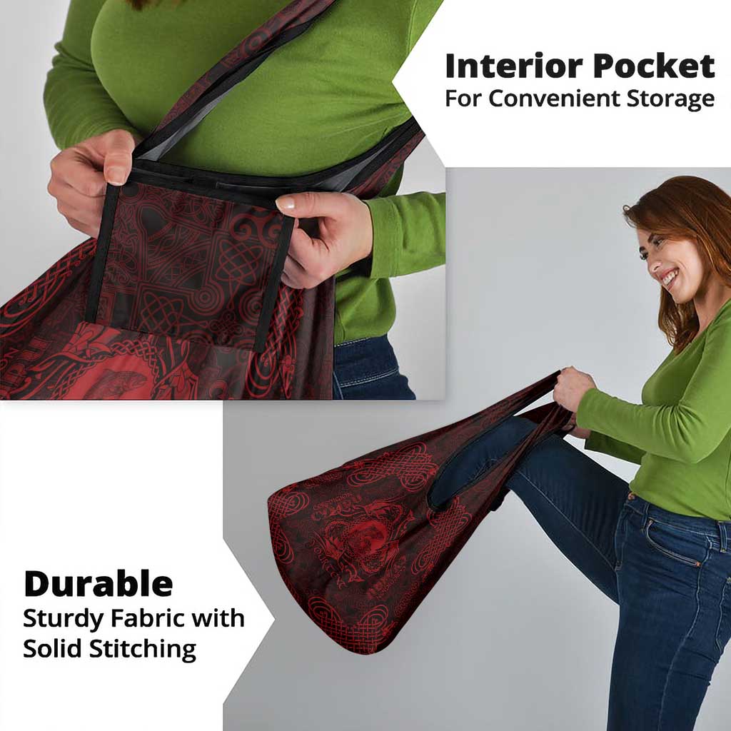 Personalized Cardiganshire Ceredigion Grocery Bag Red Leaping Salmon Celtic-inspired - Wonder Print Shop