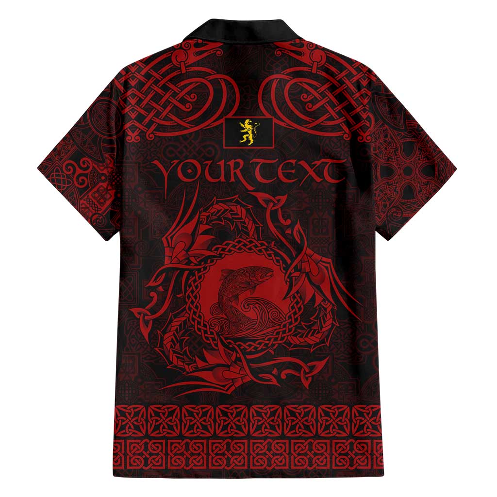 Personalized Cardiganshire Ceredigion Hawaiian Shirt Red Leaping Salmon Celtic-inspired - Wonder Print Shop