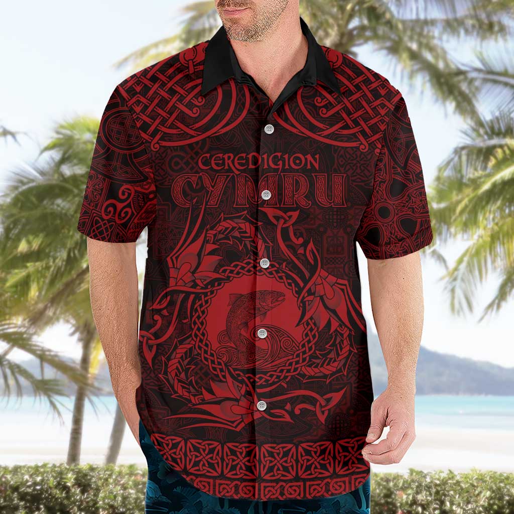 Personalized Cardiganshire Ceredigion Hawaiian Shirt Red Leaping Salmon Celtic-inspired - Wonder Print Shop