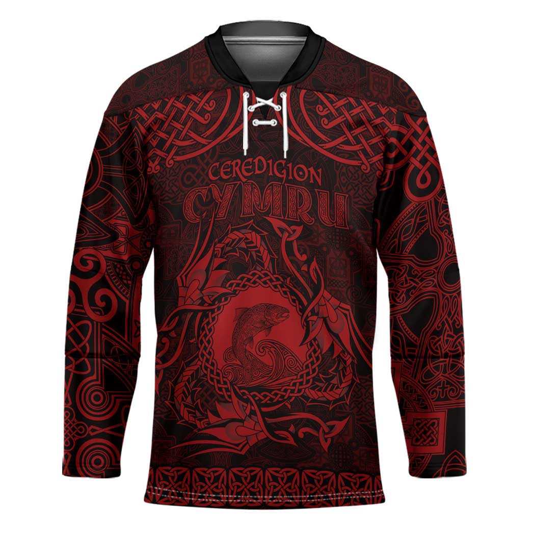 Personalized Cardiganshire Ceredigion Hockey Jersey Red Leaping Salmon Celtic-inspired - Wonder Print Shop