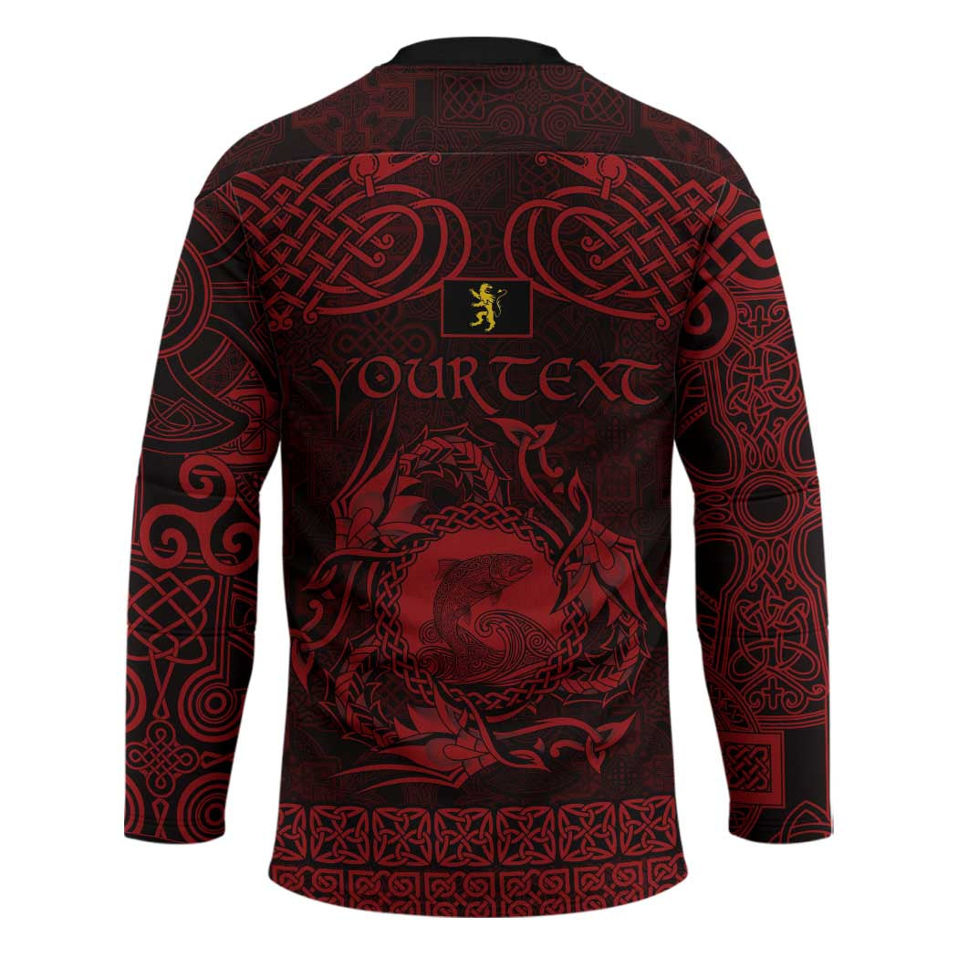 Personalized Cardiganshire Ceredigion Hockey Jersey Red Leaping Salmon Celtic-inspired - Wonder Print Shop