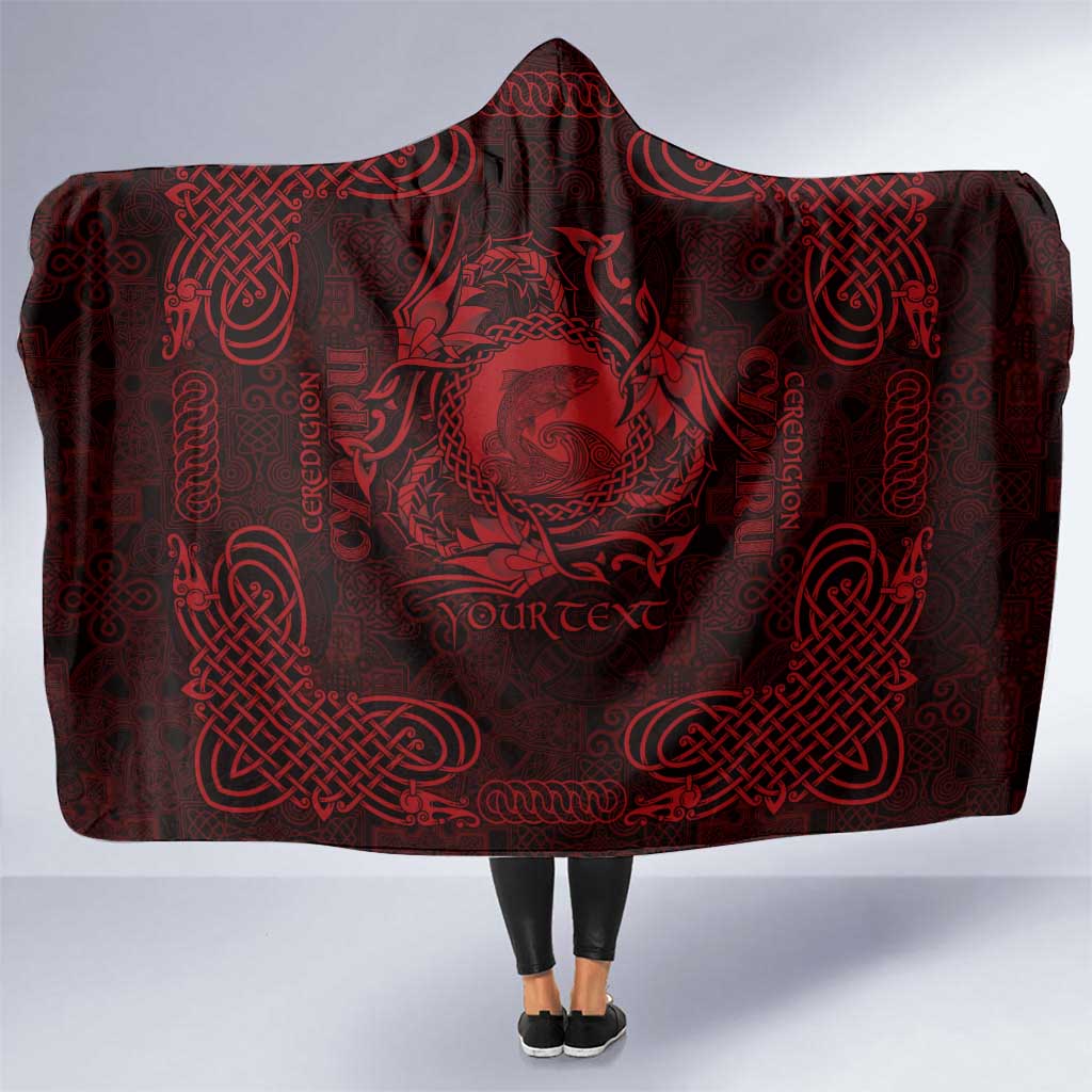 Personalized Cardiganshire Ceredigion Hooded Blanket Red Leaping Salmon Celtic-inspired - Wonder Print Shop