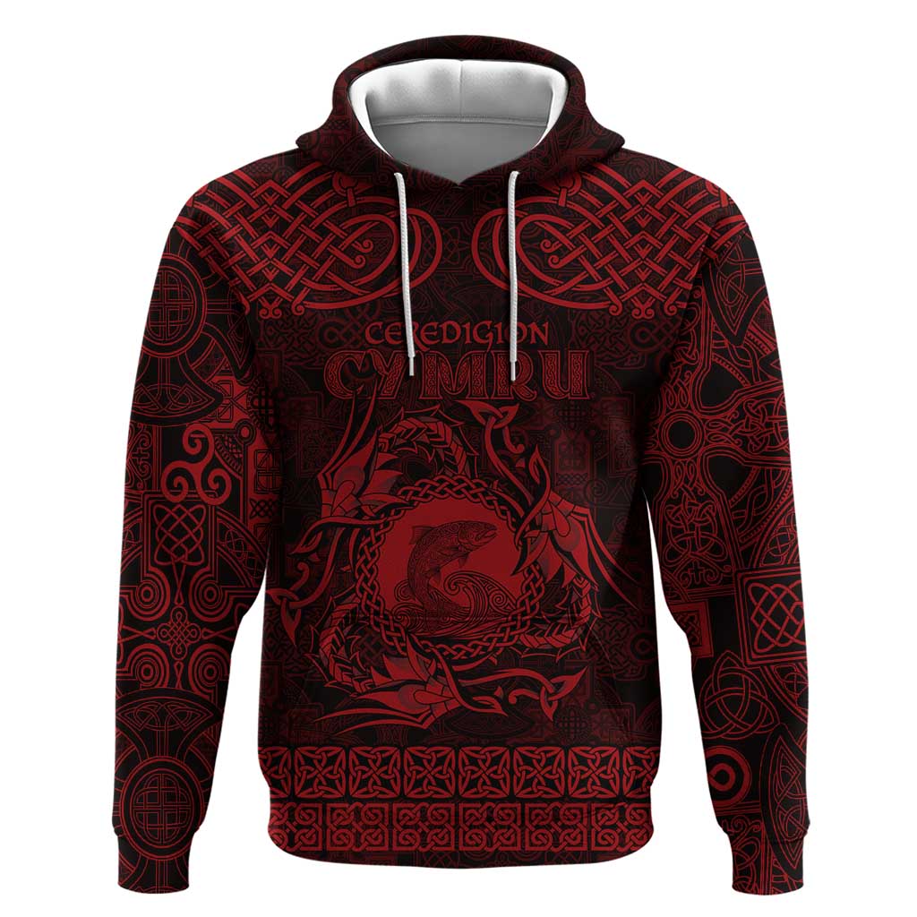 Personalized Cardiganshire Ceredigion Hoodie Red Leaping Salmon Celtic-inspired - Wonder Print Shop