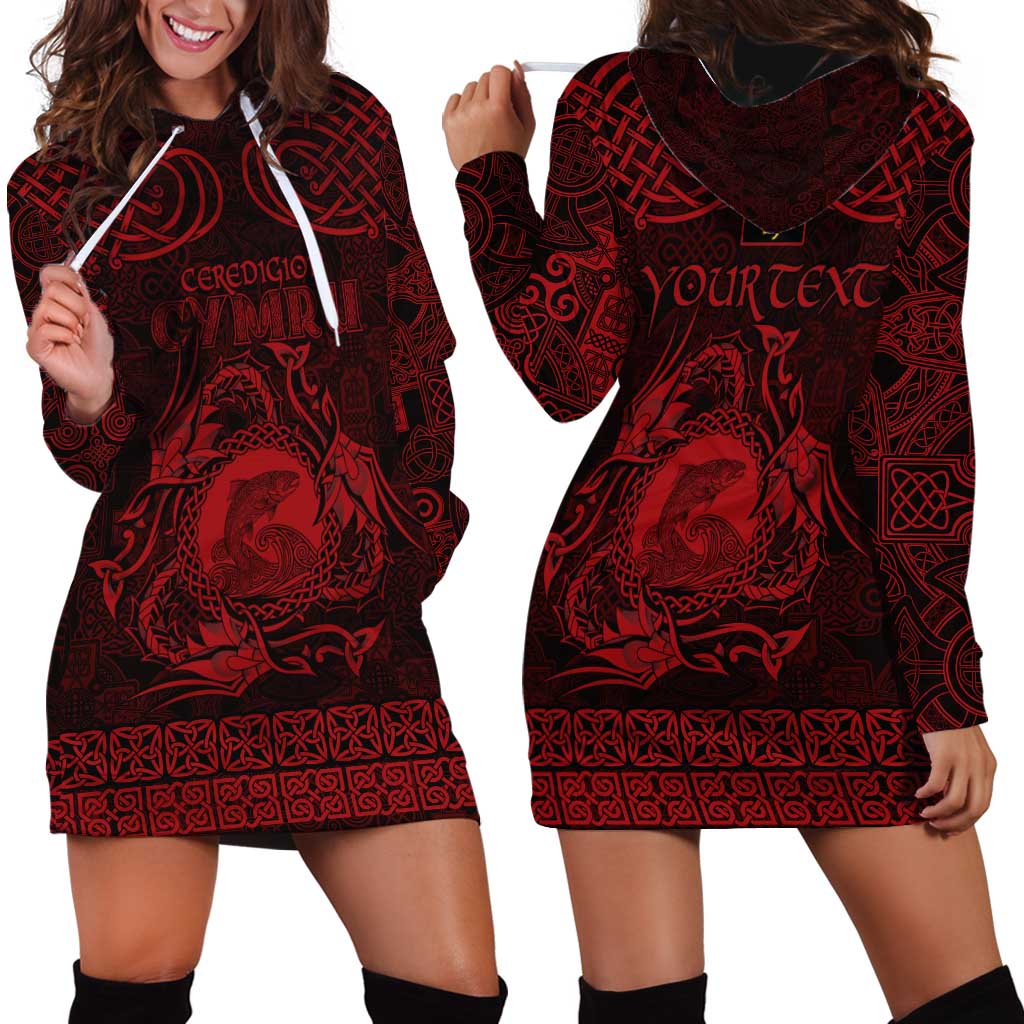 Personalized Cardiganshire Ceredigion Hoodie Dress Red Leaping Salmon Celtic-inspired - Wonder Print Shop