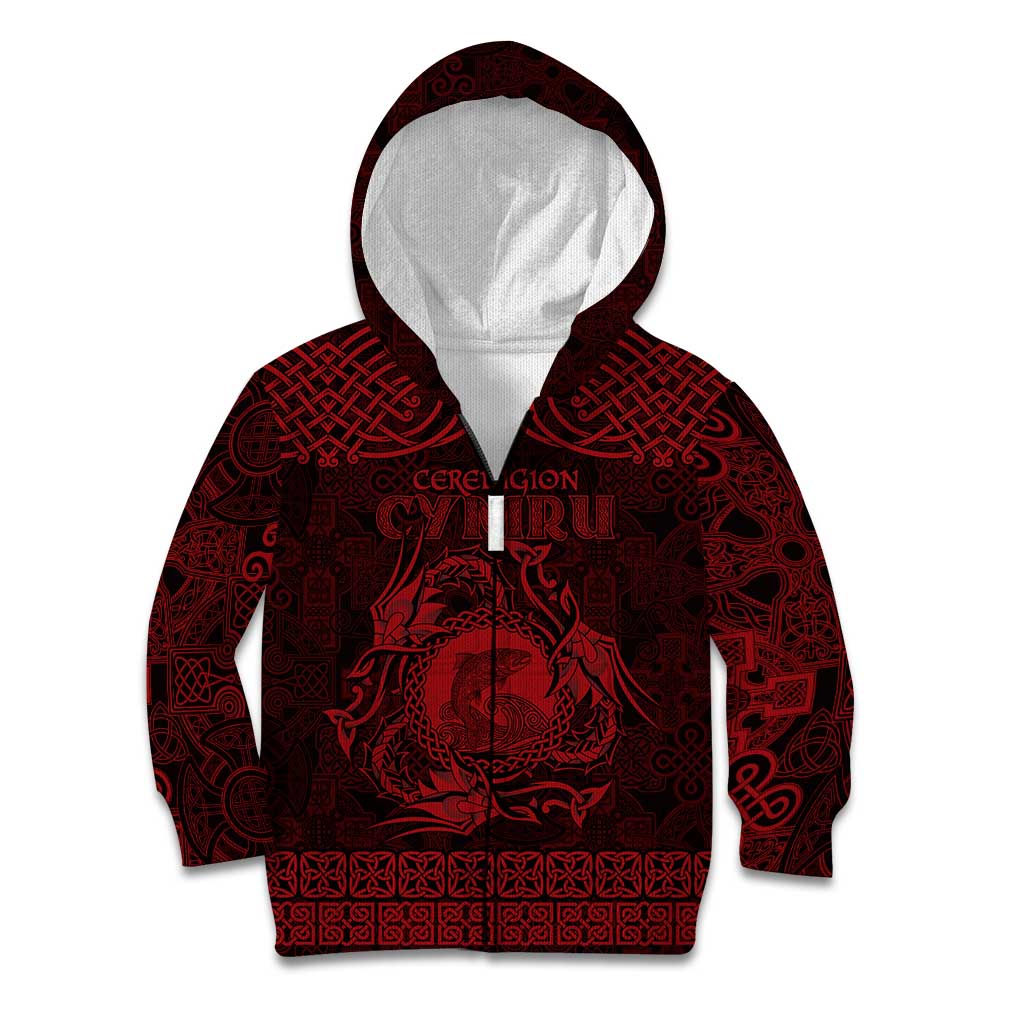 Personalized Cardiganshire Ceredigion Kid Hoodie Red Leaping Salmon Celtic-inspired - Wonder Print Shop