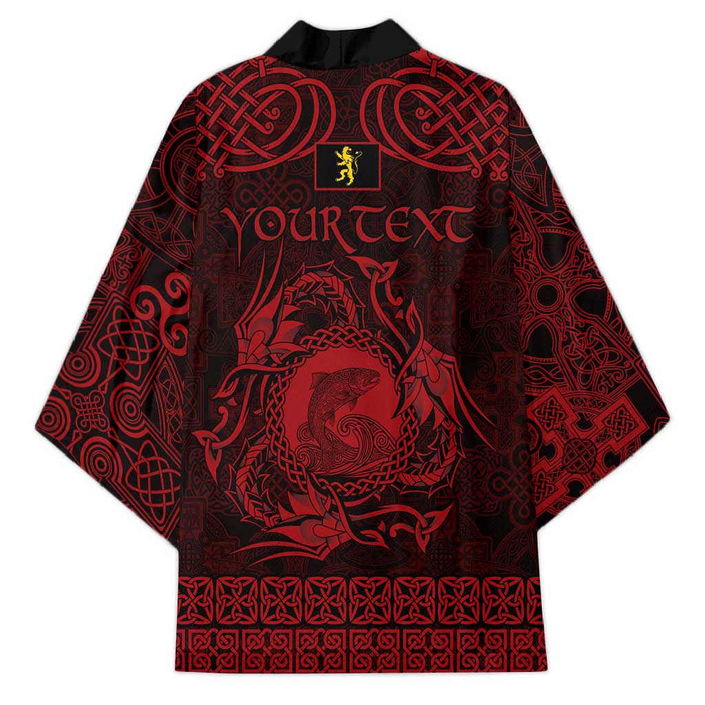 Personalized Cardiganshire Ceredigion Kimono Red Leaping Salmon Celtic-inspired - Wonder Print Shop