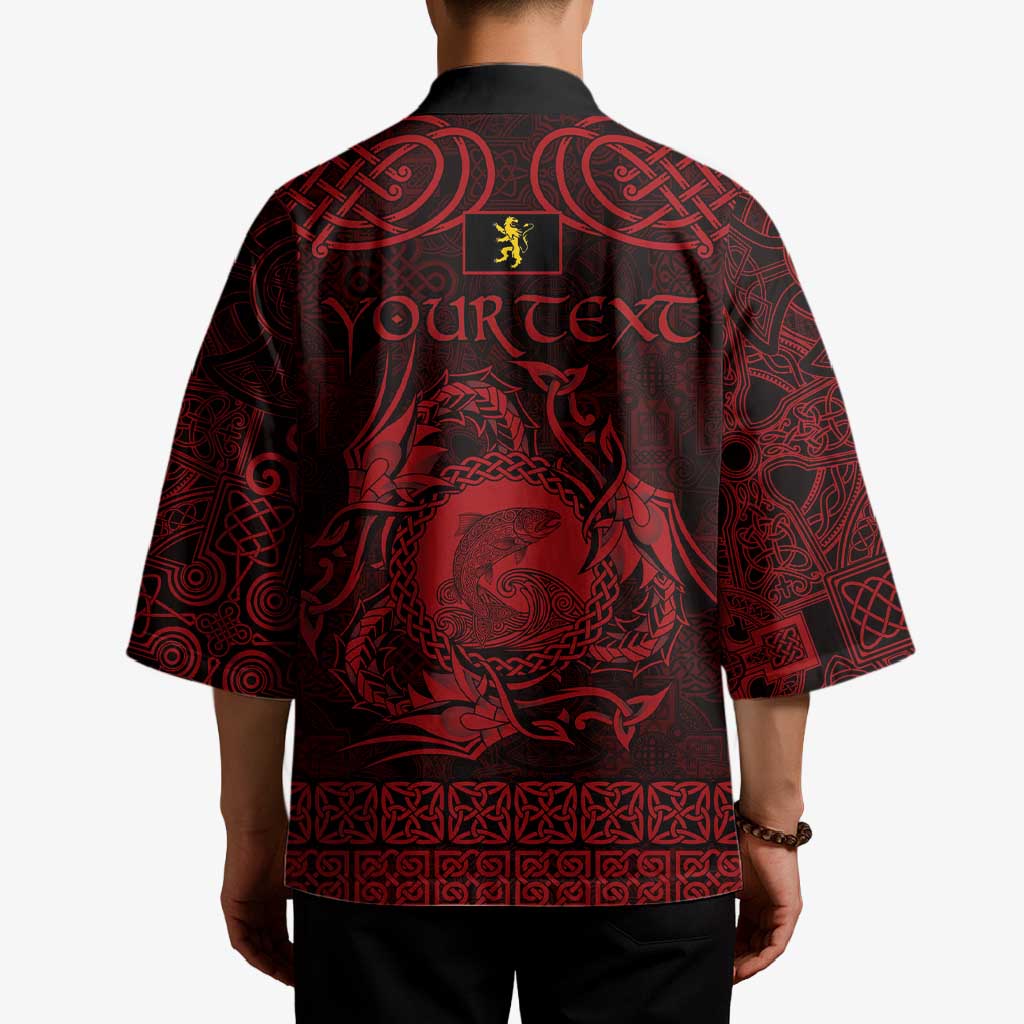 Personalized Cardiganshire Ceredigion Kimono Red Leaping Salmon Celtic-inspired - Wonder Print Shop