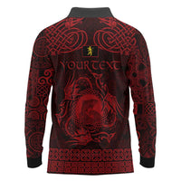 Personalized Cardiganshire Ceredigion Long Sleeve Polo Shirt Red Leaping Salmon Celtic-inspired - Wonder Print Shop