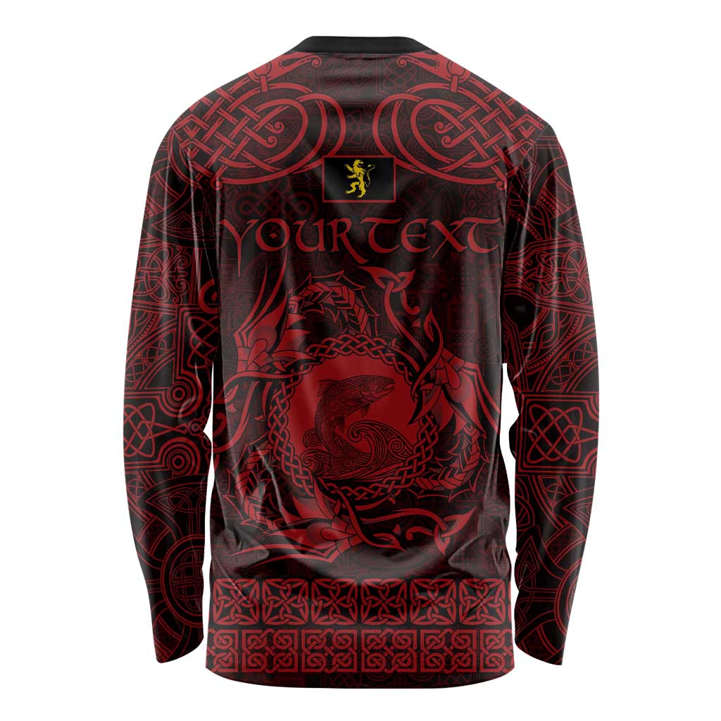 Personalized Cardiganshire Ceredigion Long Sleeve Shirt Red Leaping Salmon Celtic-inspired - Wonder Print Shop