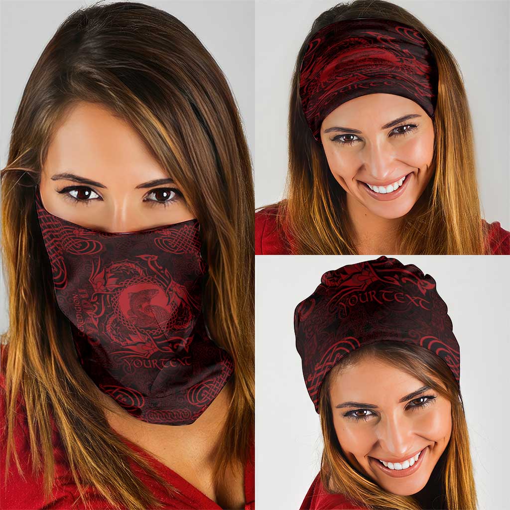 Personalized Cardiganshire Ceredigion Neck Gaiter Red Leaping Salmon Celtic-inspired - Wonder Print Shop