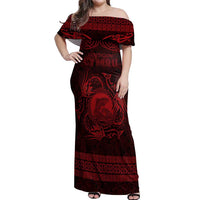 Personalized Cardiganshire Ceredigion Off Shoulder Maxi Dress Red Leaping Salmon Celtic-inspired - Wonder Print Shop